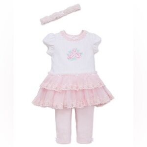 LITTLE ME 2 piece and headband set size 3 months, 100% cotton, super soft, NWT
